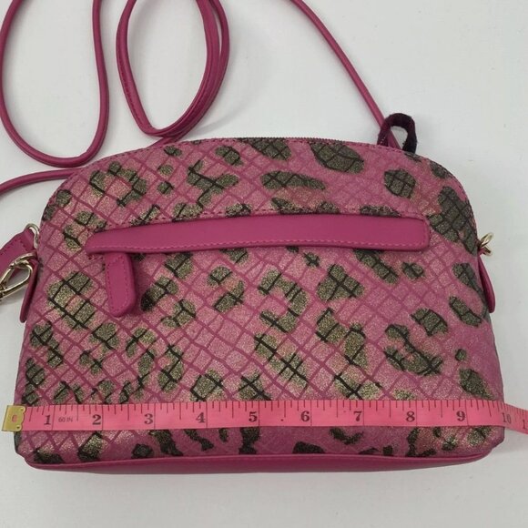 Sharif Brand Leopard Animal Print Crossbody Leather Embossed Bag Gold Overtones - Picture 4 of 7